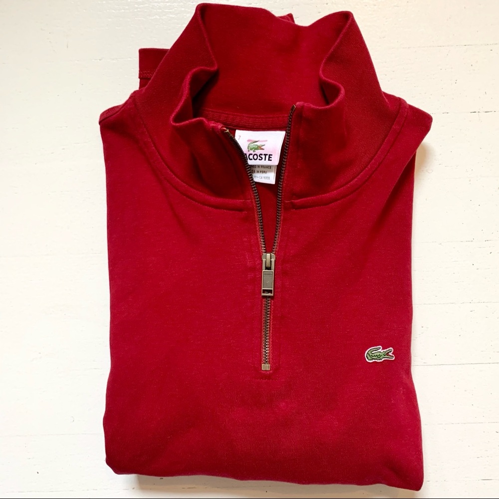 Lacoste Quarter-Zip Red Cotton Men’s Sweatshirt